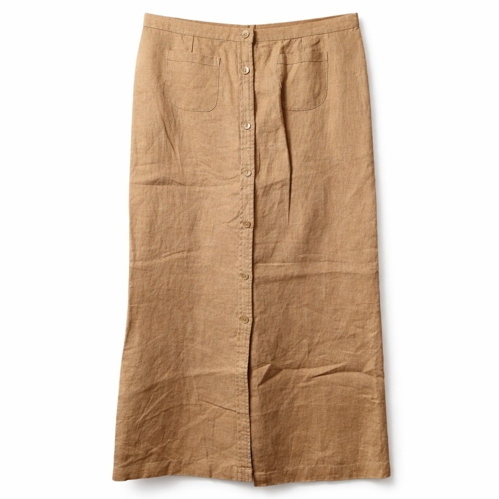 DEANE & WHITE 100% Linen A-Line Maxi Skirt Sz 4 Brown Summer Resort Beach Vacay